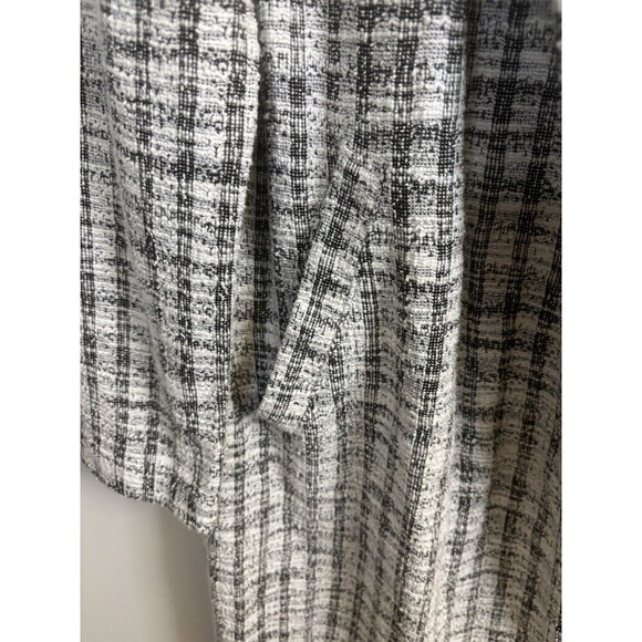 MELLODAY Black White Plaid Tweed Duster Women Large Jacket Open Front Pockets - Picture 8 of 11